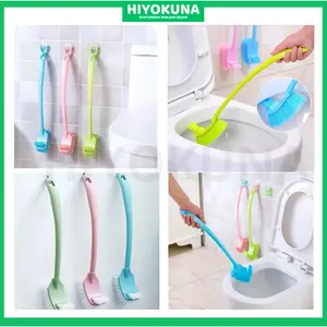 Sikat Kloset Toilet 2 Sisi Gagang Panjang Double Side Toilet Brush Alat Pembersih WC Bulu Plastik Lembut Serbaguna Dengan Box Tempat Sikat Lantai Kamar Mandi Kuat Tahan Lama Anti Karat