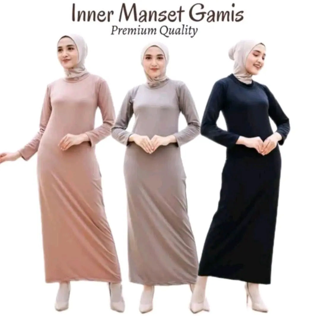 Manset Gamis spandek dalaman Kaftan dalaman gamis Muslim Fit Nyaman Wanita Hitam Panjang Dress