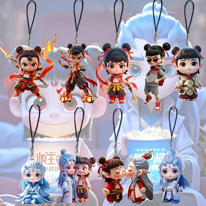 Lotus Cake CP 2 Magic Children Roaring in the Sea Cartoon Anime High Beauty Mobile Chain Nezha Ao Bing Backpack Pendant