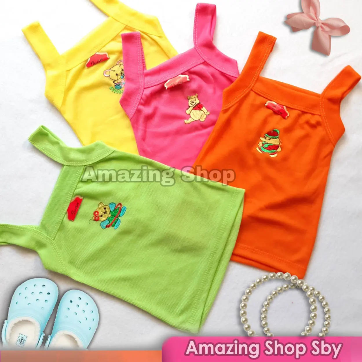 3 Pcs Singlet Anak Perempuan / Tanktop Anak Perempuan Enji Stabilo Bordir Cantik Motif
