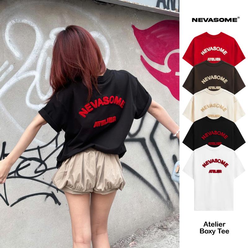 Áo Thun Boxy Nevasome Atelier Thêu Xù Cotton 260 gsm Tay Lỡ Form Boxy Rộng Nam Nữ Menswear Womenswear Cổ Tròn