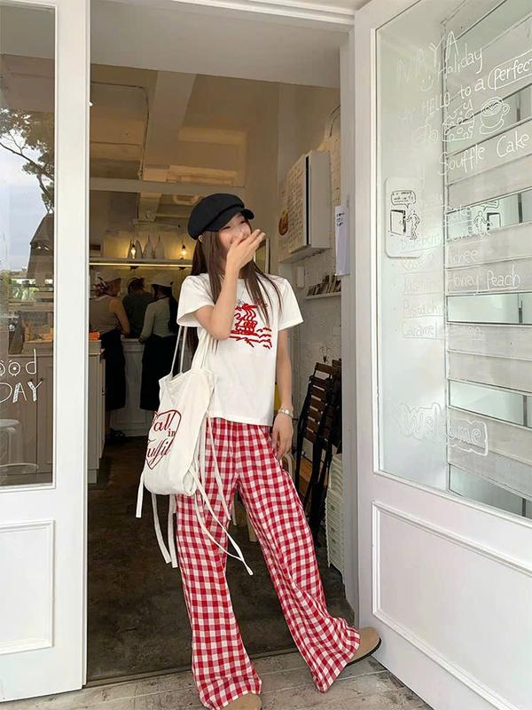 Quần dài kẻ caro QDHU01 by 9397, chất mền, quần ống rộng, dáng suông, hack dáng Menswear Nhung Pants Kem quần  hồng pastel quandake  caro