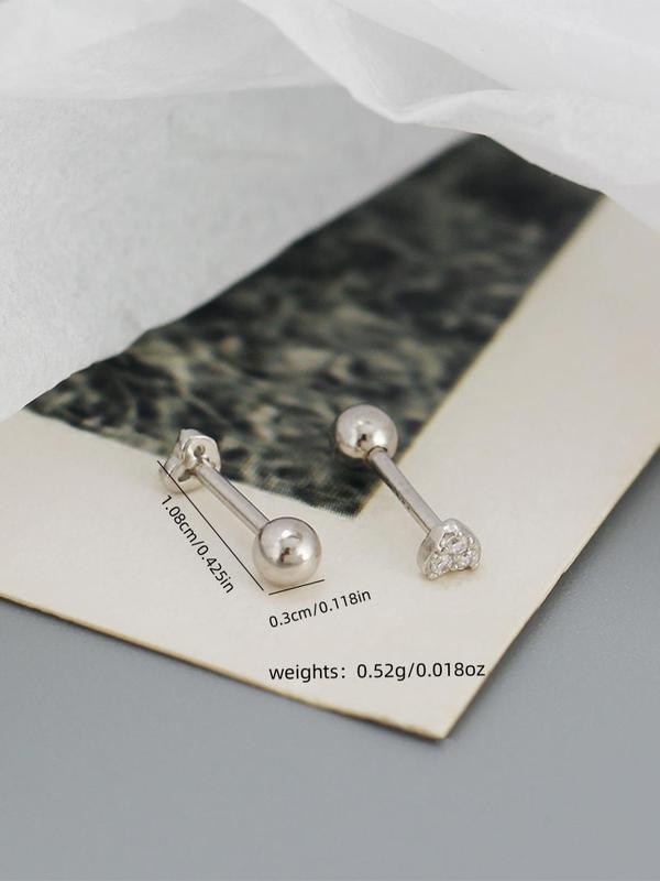 925 Sterling Silver Fashion Trendy Rhinestone Decor Heart Design Stud Earrings, Elegant Ear Jewelry for Women & Girls for Party, Daily Clothing Decor 5