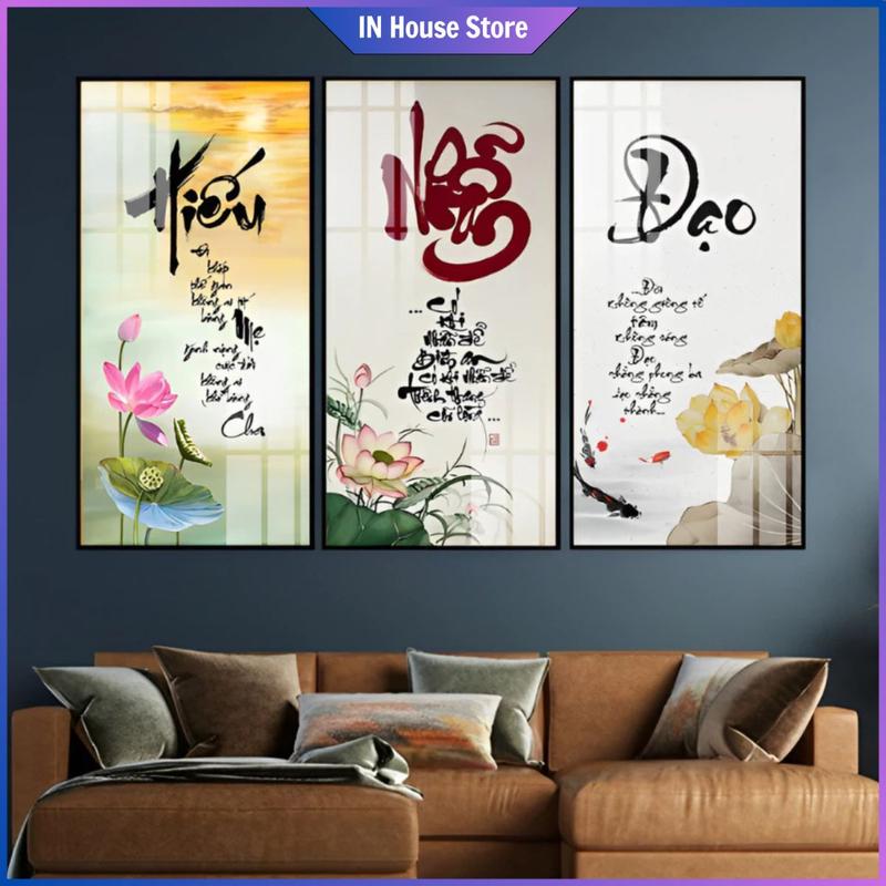 Bộ 3 Tranh Tráng Gương Treo Tường Chữ Thư Pháp Chữ Cha Mẹ, Chữ Phúc Lộc Thọ, Chữ Hiếu Nhẫn Đạo, Trang Trí Phòng Khách, Phòng Làm Việc