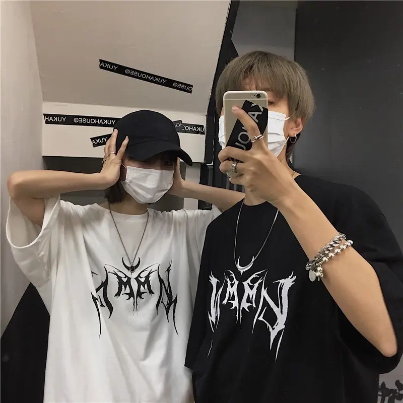 Áo thun tay lỡ nam nữ DEATHCORE form rộng cổ tròn trắng đen