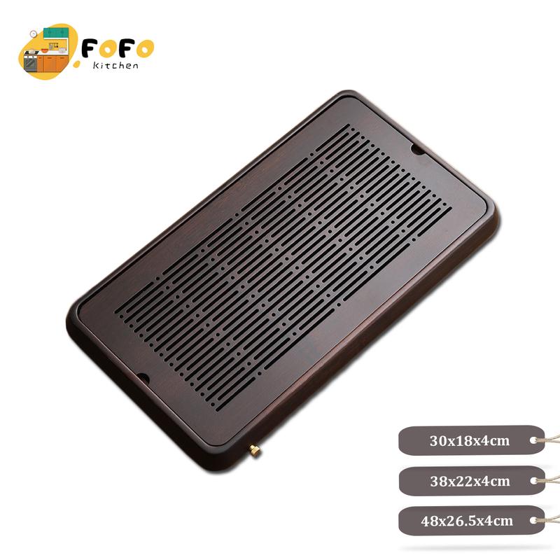 Khay trà tre cao cấp Khay đựng trà gỗ Khay gỗ đựng ấm chén chữ nhật Khay trà đạo Khay úp ly có lỗ thoát nước Khay gỗ decor FOFO