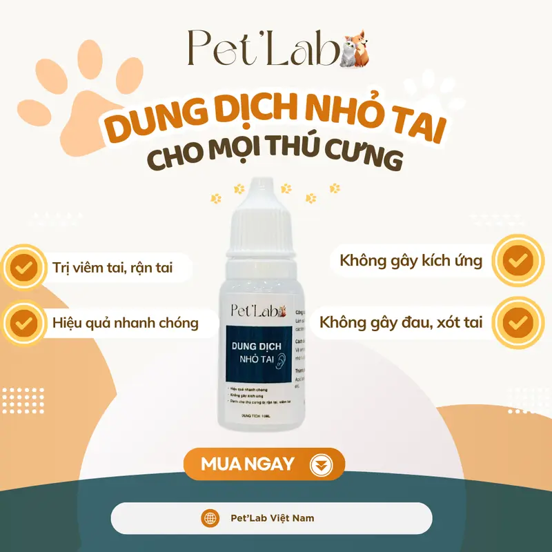 Dung Dịch Nhỏ Rận Tai Cho Chó Mèo PET'LAB có tác dụng làm sạch tai, xử lý rận tai, viêm tai [ Mua 4 lọ tặng 1 lọ ] tặng kèm vitamin + tăm bông. 0