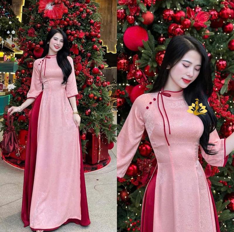 Áo dài truyền thống MINH KHUÊ chất liệu gấm cổ lệch phối nơ tay lỡ 4