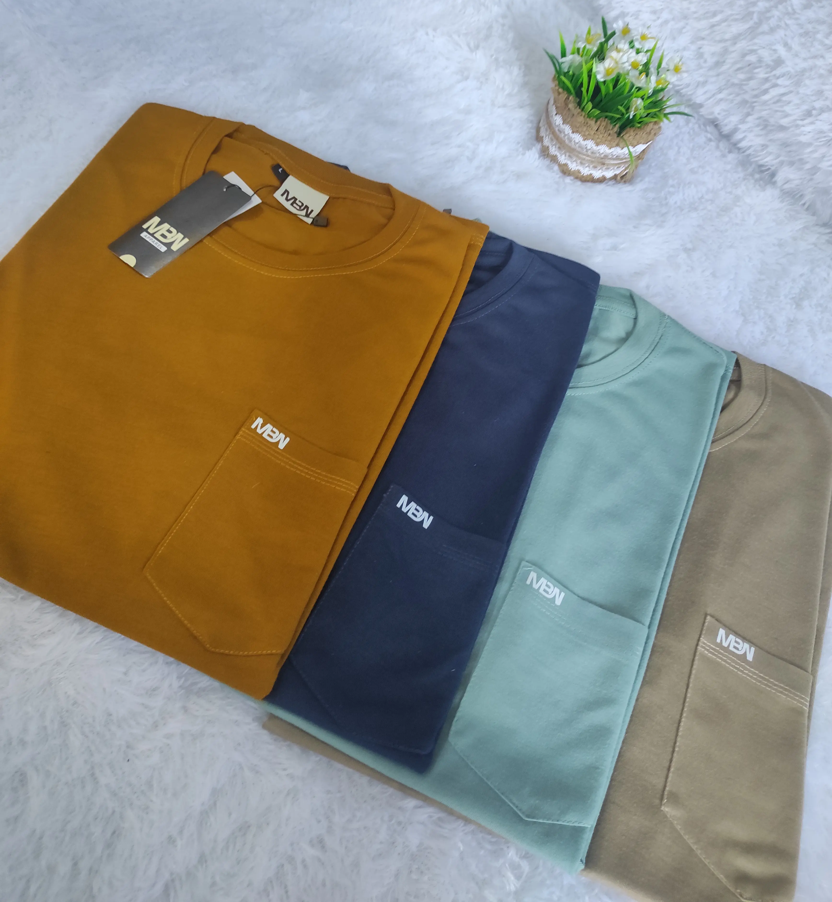 Paket 4 Pcs Kaos Polos Pocket Saku Ukuran L-XL-XXL / Bahan Semi Katun 24S