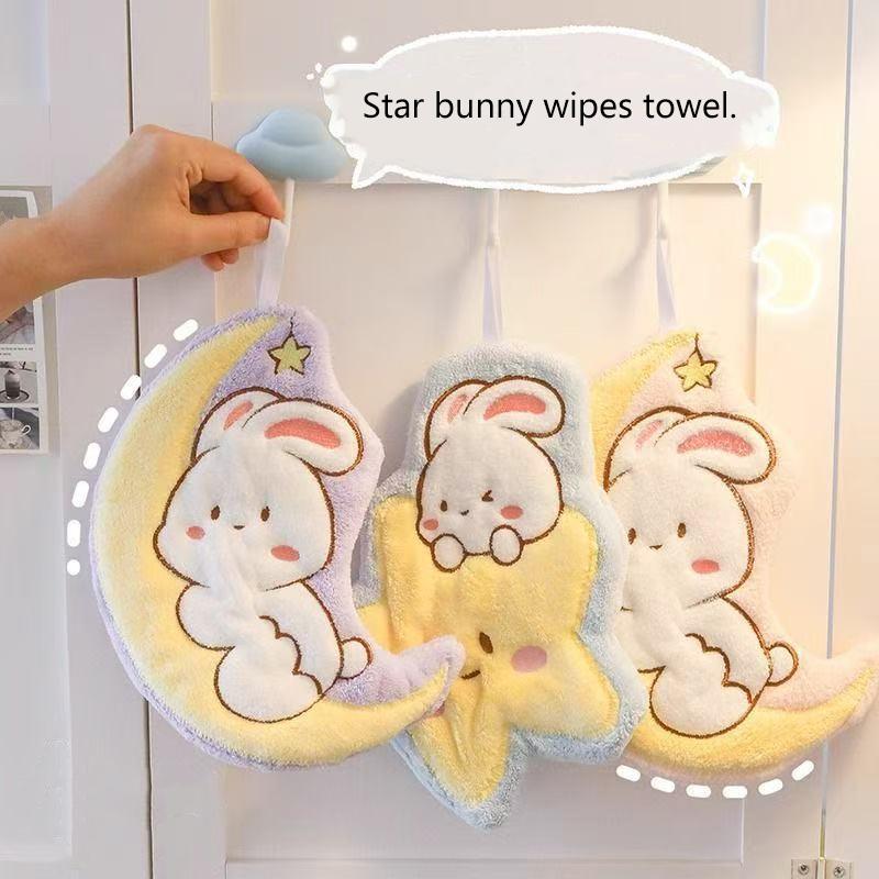 Product Introduction of Cute Rabbit Pattern Hand Towel Soft Hanging Towels Absorbent Coral  Towel Kitchen Bathroom Double-thickness Hand Towel 23