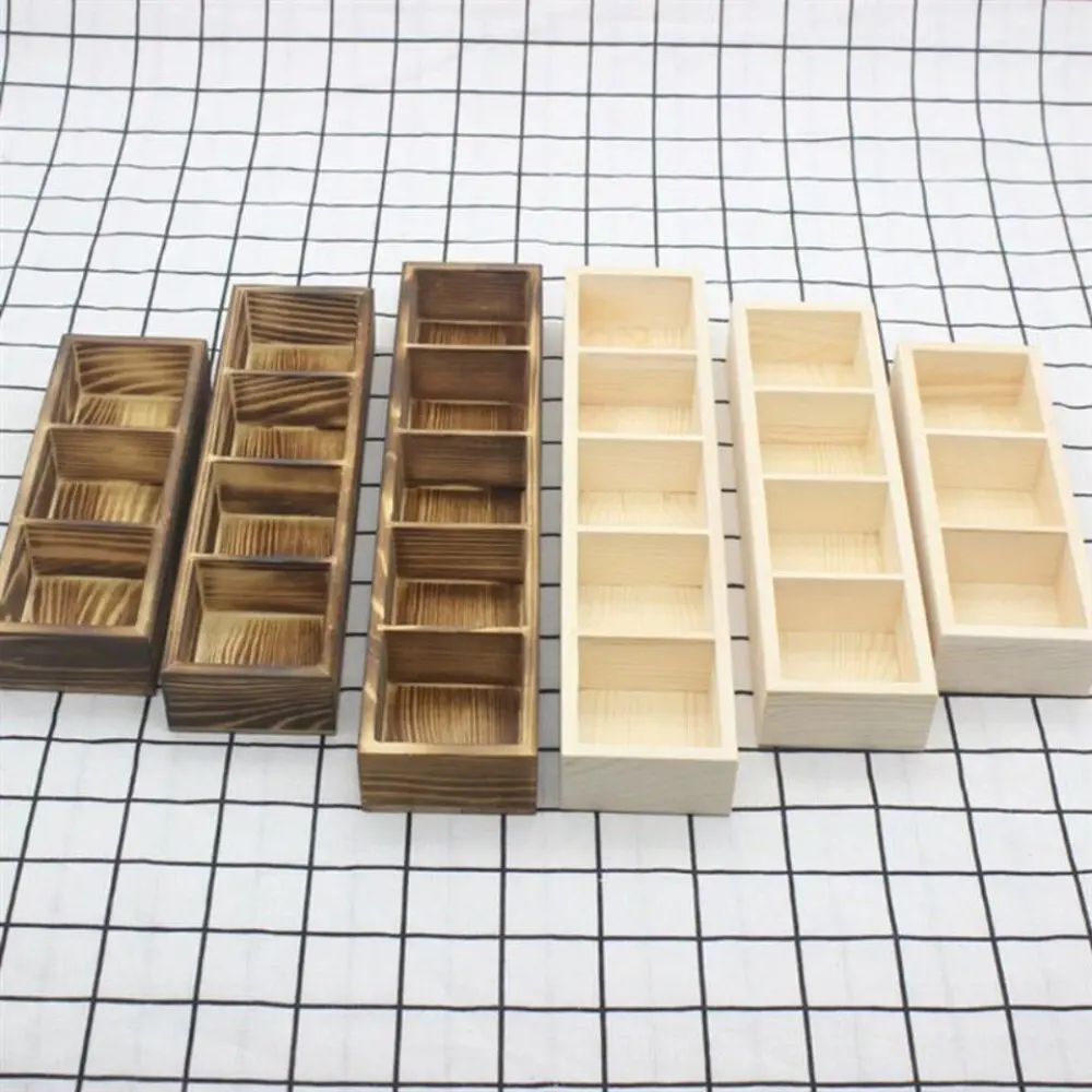 Portable Solid Wood Retro Tea Bag Holder Desktop Creativity Practical Miscellaneous Sorting Grid Simple Exquisite Multi Compartment Storage Box