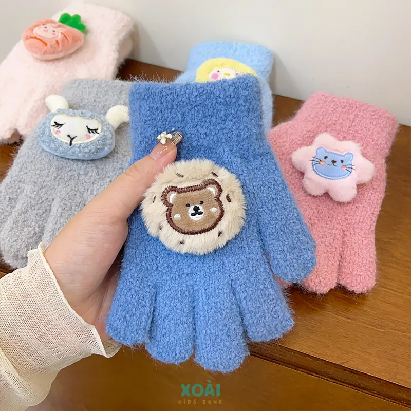 Găng tay Len Dệt Kim Cho Bé 4-12 Tuổi Đính Thú Cưng Dễ Thương Dày Dặn Ấm Áp Vào Mùa Đông - GT010 0