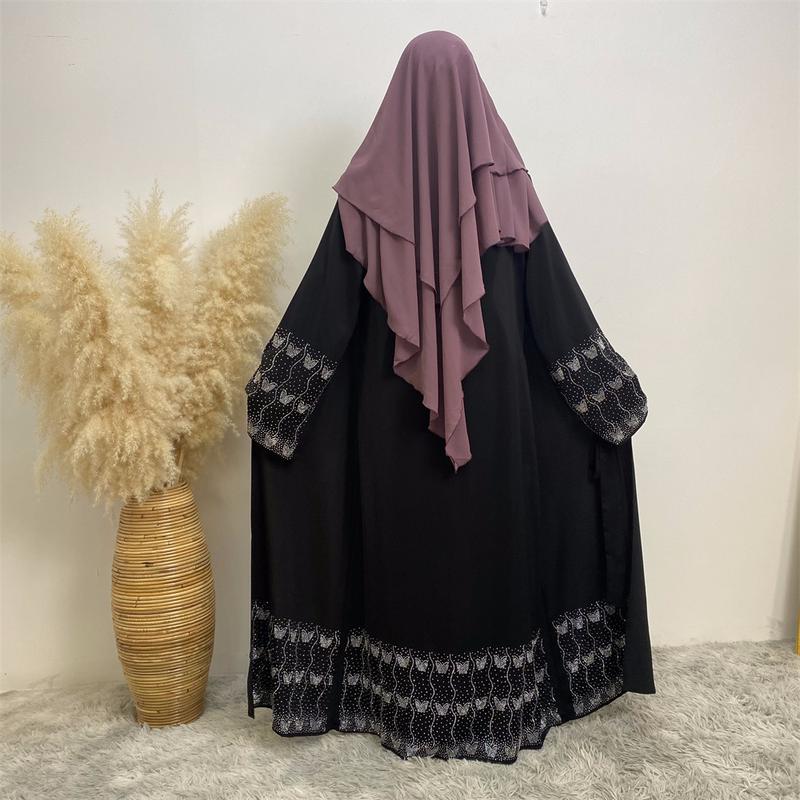 Product Introduction of Trendy Muslim Slim Fit Cardigan with Pockets Fashion Middle Eastern Embroidered Abaya 1431 10