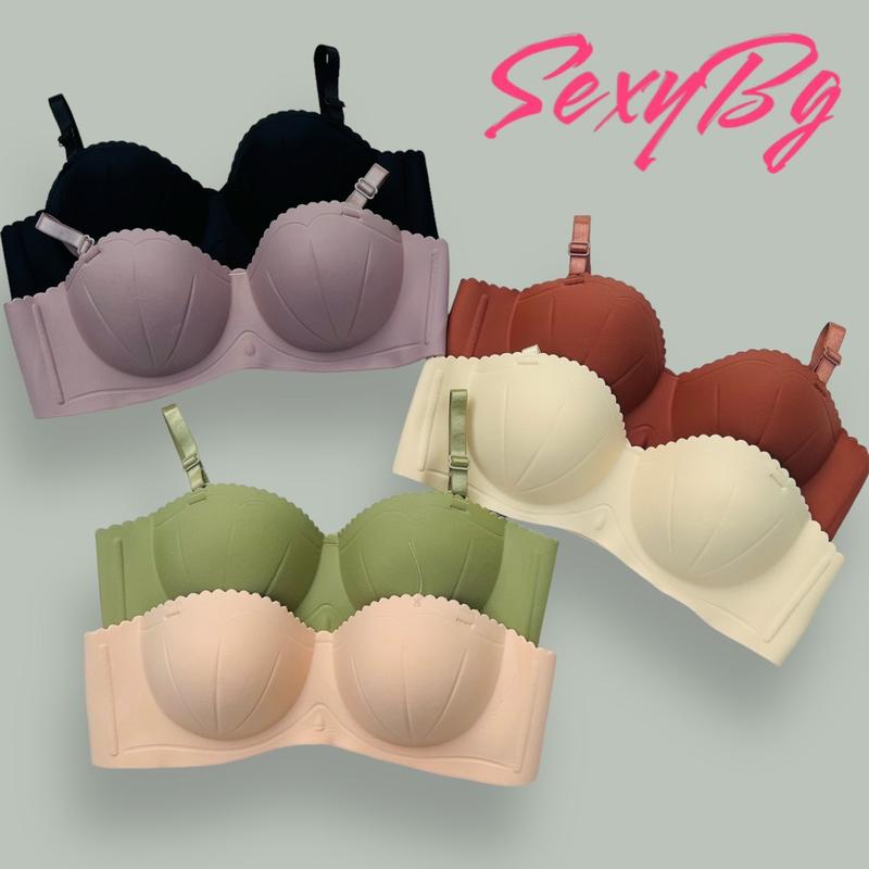 3 Áo Lót Nữ Cup Ngang Kiểu Mới Vân Sò, Đệm Bàn Tay 3 Phân Không Gọng Màu Sắc Nhẹ Nhàng. Top Áo Ngực Bra Áo Ngực Women Kem