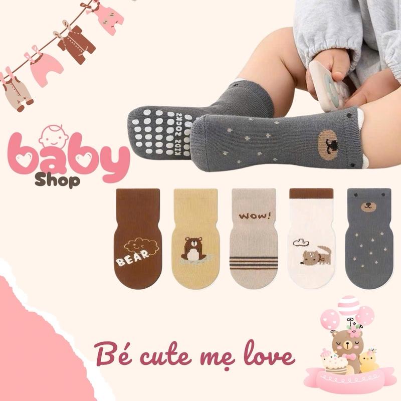 Bộ 5 - 10 Đôi Tất, Vớ Chống Trơn Trượt, Hình Thú, Hình Ngẫu Nhiên Cho Bé Trai Và Bé Gái Sơ Sinh Từ 0 - 2 Tuổi, Baby Shop vải thun hình dạng