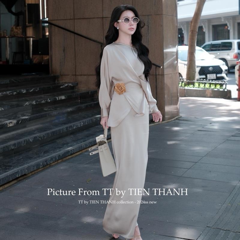 SET SHE HOA từ TT by TIENTHANH - Chân váy đuôi cá, áo đơn giản - Màu trắng/đen/nude đậm/nude nhạt/- Chất liệu lụa Hàn Châu - Kích thước S/M/L - Nữ, Women Nữ Top Màu Đen Jacket Umi