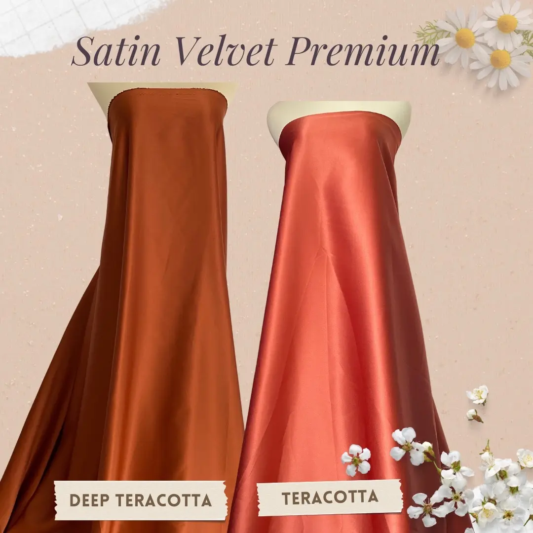 1/2 Meteran Bahan Kain Satin Velvet Premium Furing Inner Kebaya Warna Deep Teracotta Terakota