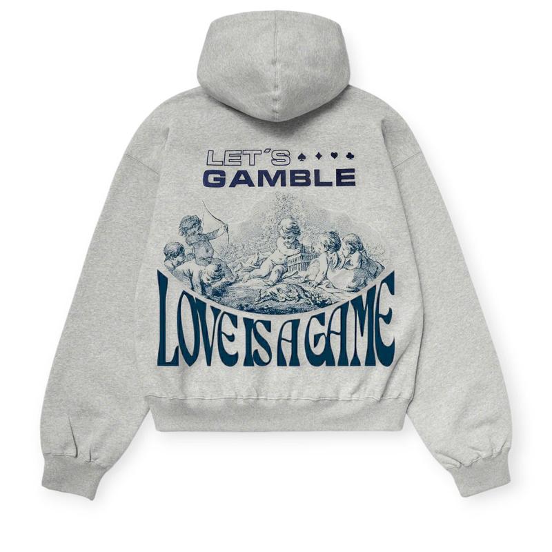 Áo Khoác Nỉ Hoodie Zip Form Boxy In Let'sGamble Unisex Chất Vải Nỉ Bông Màu Xám Tiêu