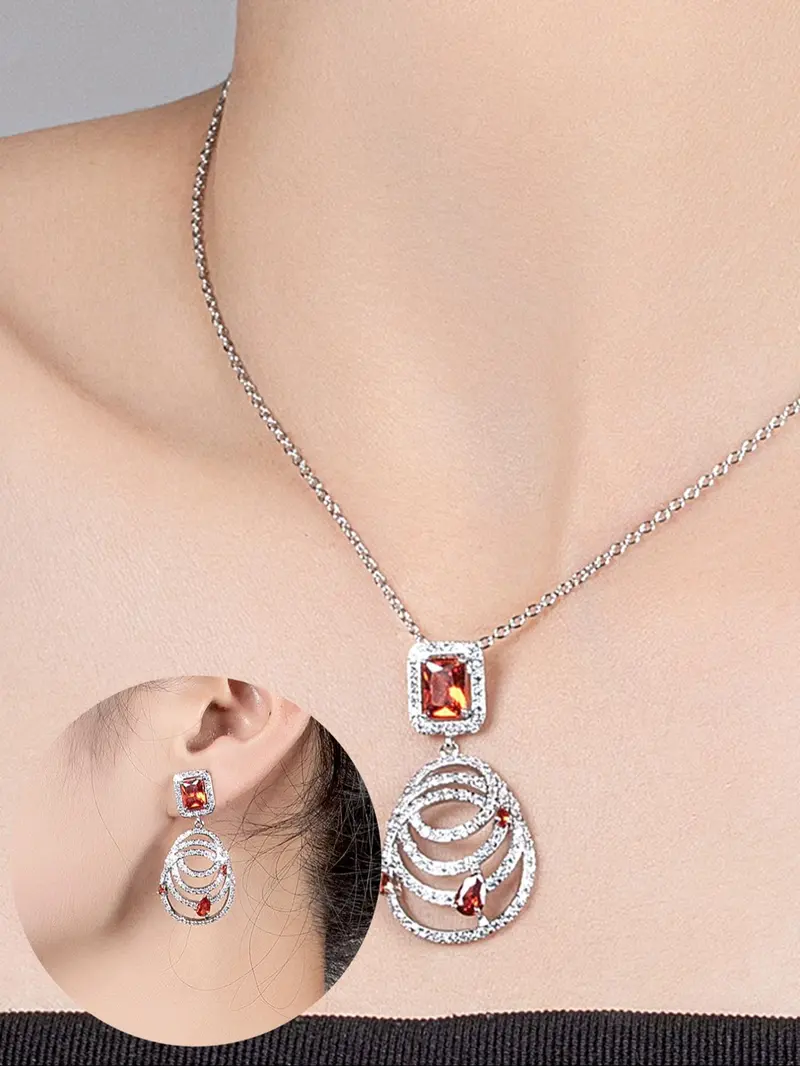 Product Introduction of Vintage Elegant Style Jewelry Set, Fashion Artificial Zircon Decor Necklace & Dangle Earrings, Trendy All-match & Exquisite Jewelry Set for Birthday Gift 0