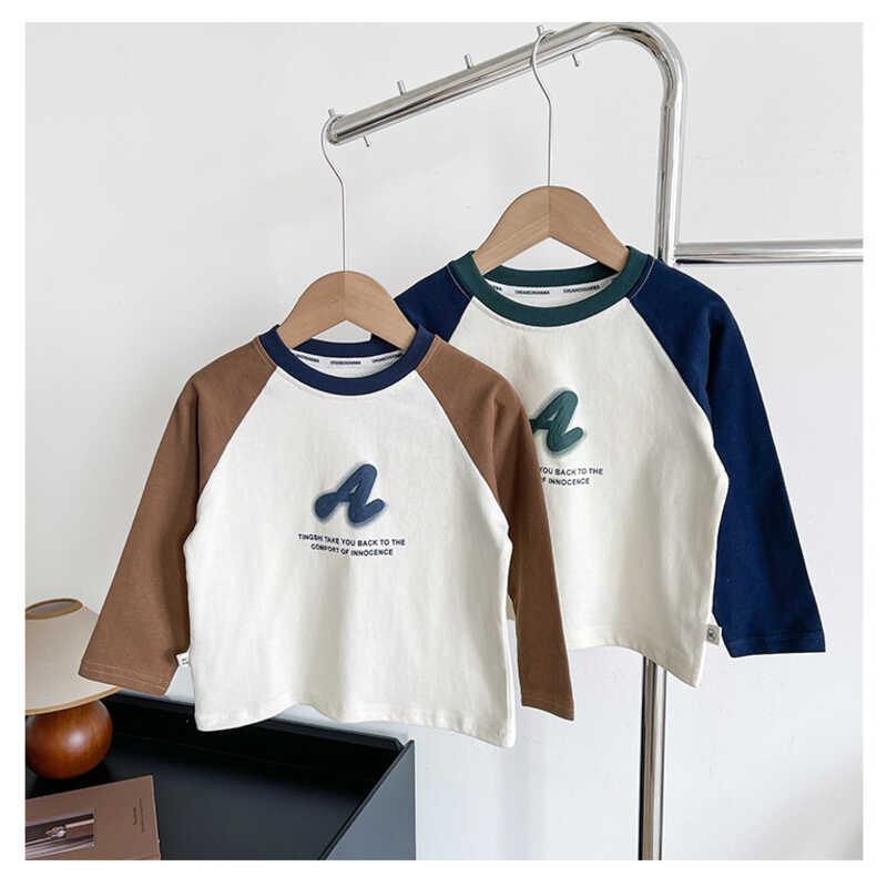 Product Introduction of Wind Valley 2024 new children's clothing Korean version contrasting color raglan sleeve T shirt boys versatile base for spring and autumn 17