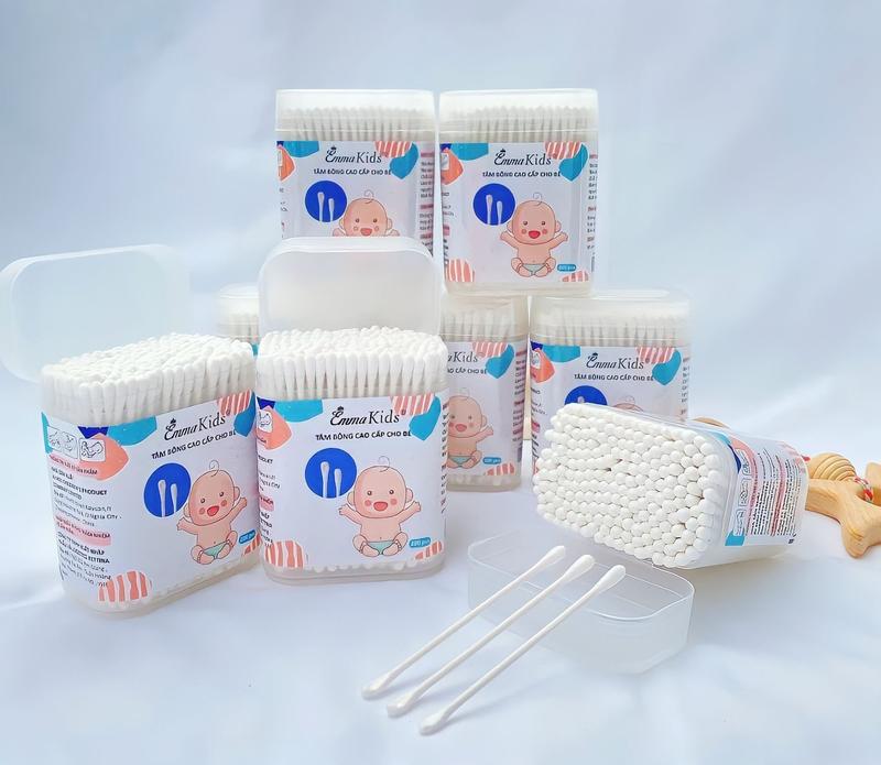 Combo 3 Hộp tăm bông trẻ em Vcoool, Emma Kids, Misuta kháng khuẩn cho bé vệ sinh tai, mũi... (Hộp 200 que) 1