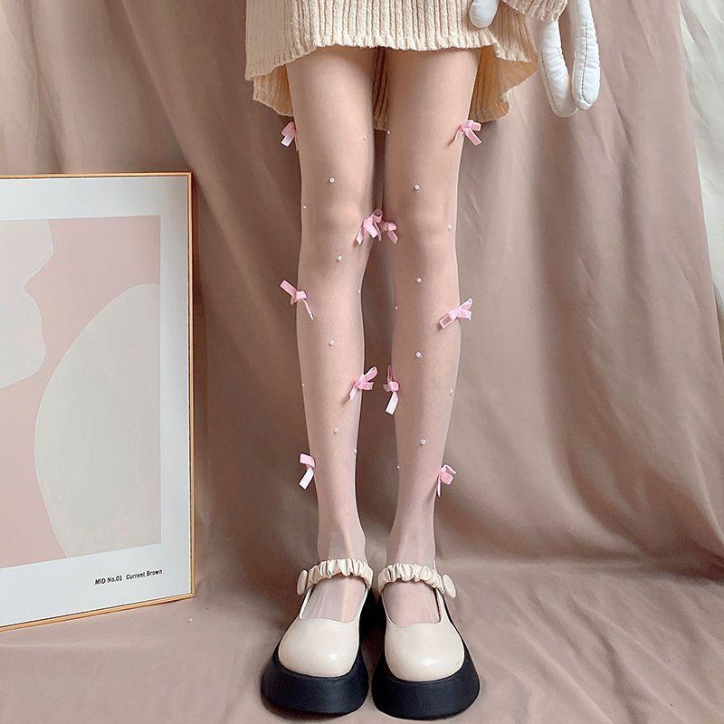 Tất Dài, Phong Cách Lolita Nhật Bản, Siêu Mỏng, Có Chi Tiết Nơ Nữ quần rách xoài phạm lưới đón chú 3