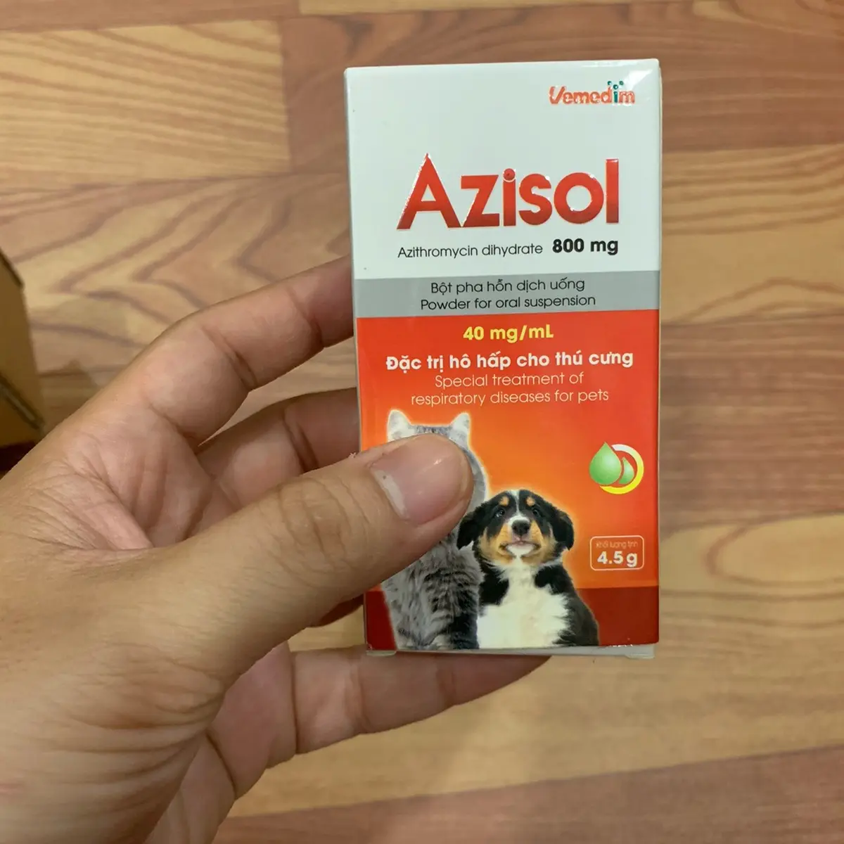 bột pha tác dụng hô hấp cho thú cưng Azisol 4.5g