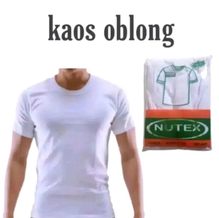 3 pcs, 6 pcs, 12 pcs KAOS NUTEX/NUGROS OBLONG PUTIH POLOS combed nyaman Pendek