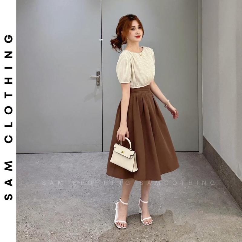  Chân váy công sở Chân váy xoè xếp ly cạp cao có túi 2 bên sườn dài 68cm. SA03-CV07 khóa kéo boho Nhung Voi Nữ Women 