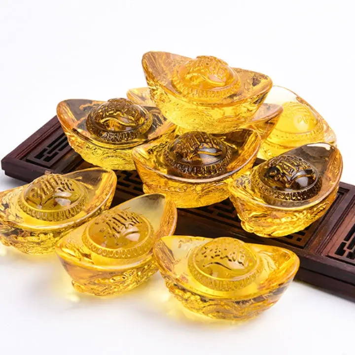 Thỏi vàng lưu ly 5cm, 10cm chạm rồng phong thủy Thần Tài may mắn 0