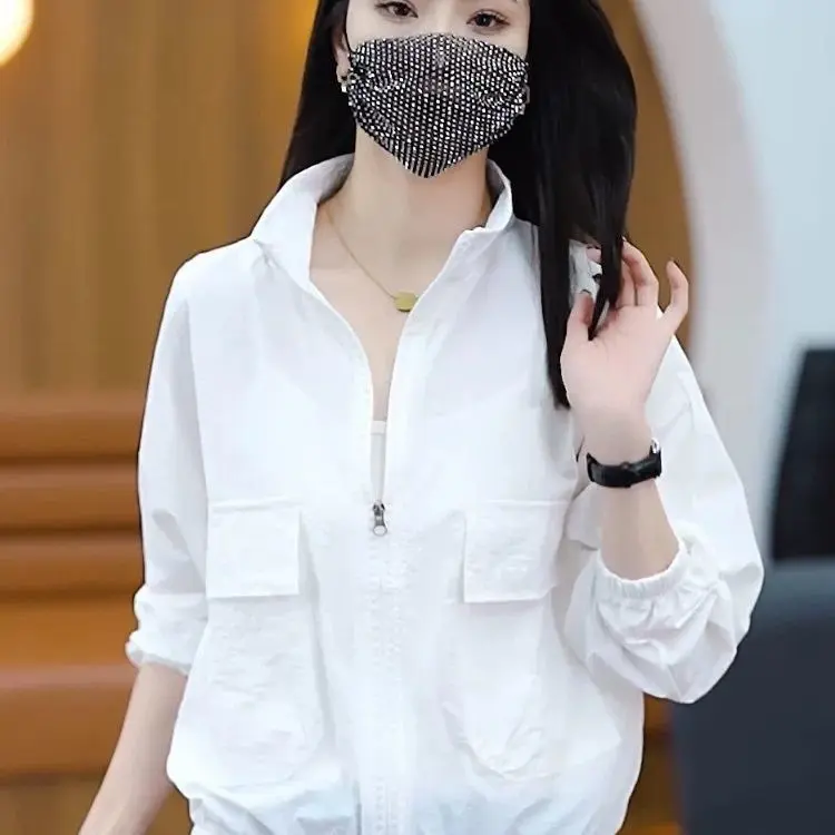 Sun Protection Clothing for Women 2023 Summer New Fashion Stand Collar Solid Color Short Quick-Drying Breathable Sun Protection Clothing