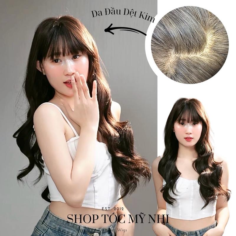  Tóc Giả Mỹ Nhi Nguyên Đầu Da Đầu Dệt Kim CH006 Xoăn Lọn Sóng 60cm Wig 
