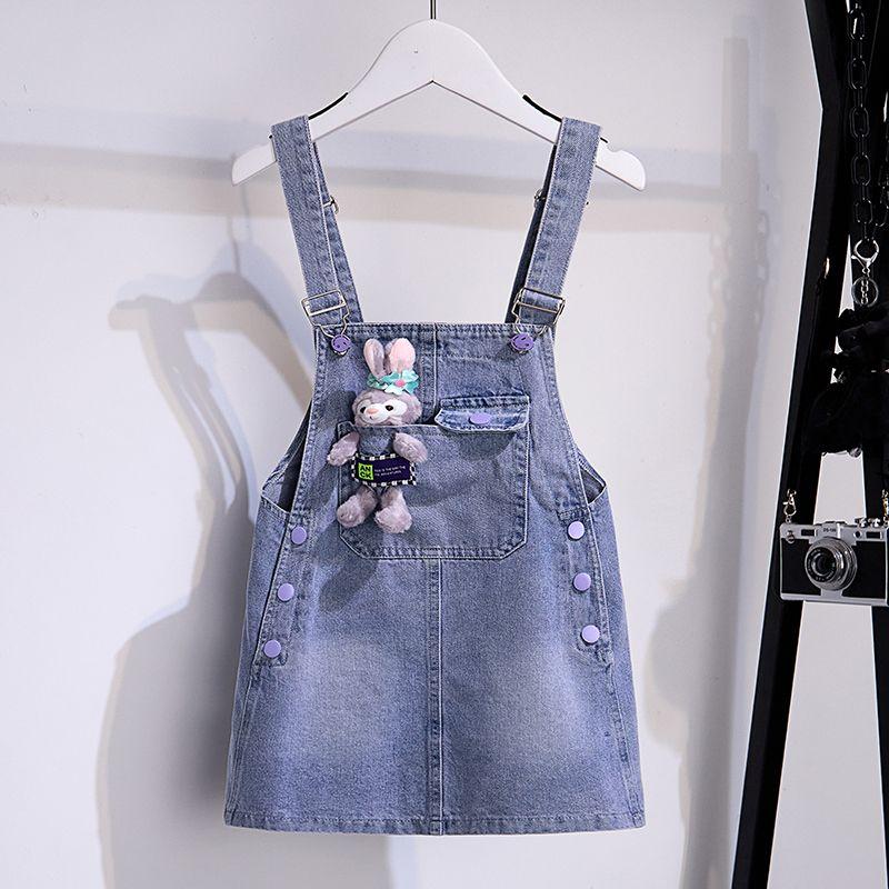 Bộ Váy Denim Cho Em Bé Cho Bé Gái, Hàng Mới Về Mùa Hè 2024, Dành Cho Trẻ Em Trung Bình Và Lớn, Áo Ngắn Tay Hoạt Hình Yang Pai, Váy StellaLou 2
