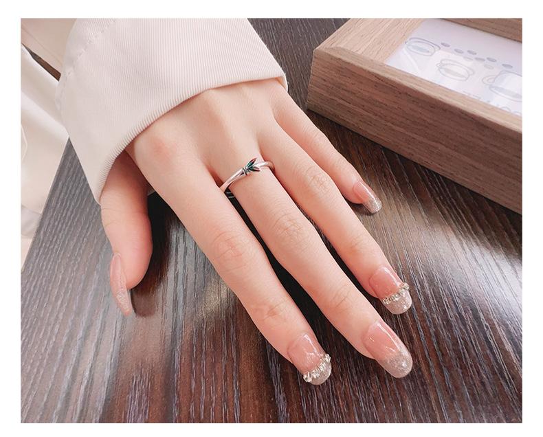 Product Introduction of S925 Sterling Silver Simple Pastoral Style Resin Enamel Bamboo Knot Design Ring Forest Style Versatile Adjustable Ring 25