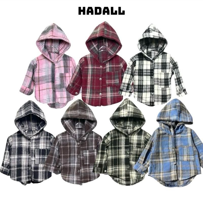 Áo Sơ Mi Dạ Có Mũ Cho Bé Hoạ Tiết Kẻ Caro ,Chất Dạ Dày Dặn Cao Cấp Chống Nắng Tốt.