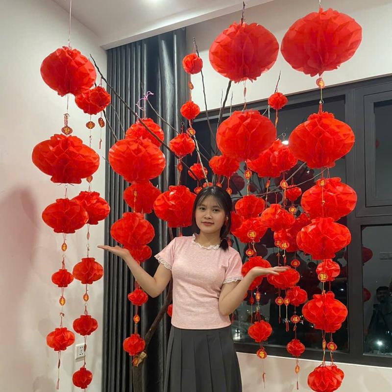 [99k] Combo 50 Đèn Lồng Đỏ Chữ Phúc Trang Trí Tết Đủ cỡ to đến lớn