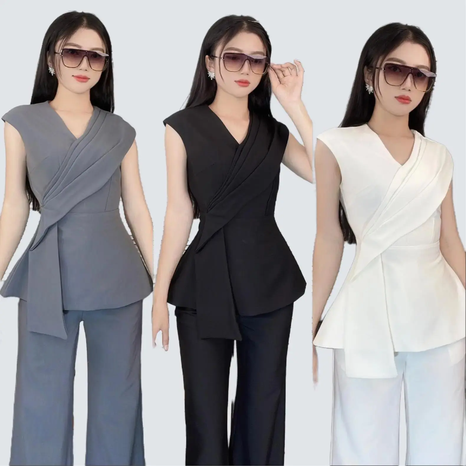 SÉT ÁO QUẦN THIẾT KẾ VẠT XẾP LY CHÉO ) Áo Nữ Women Top