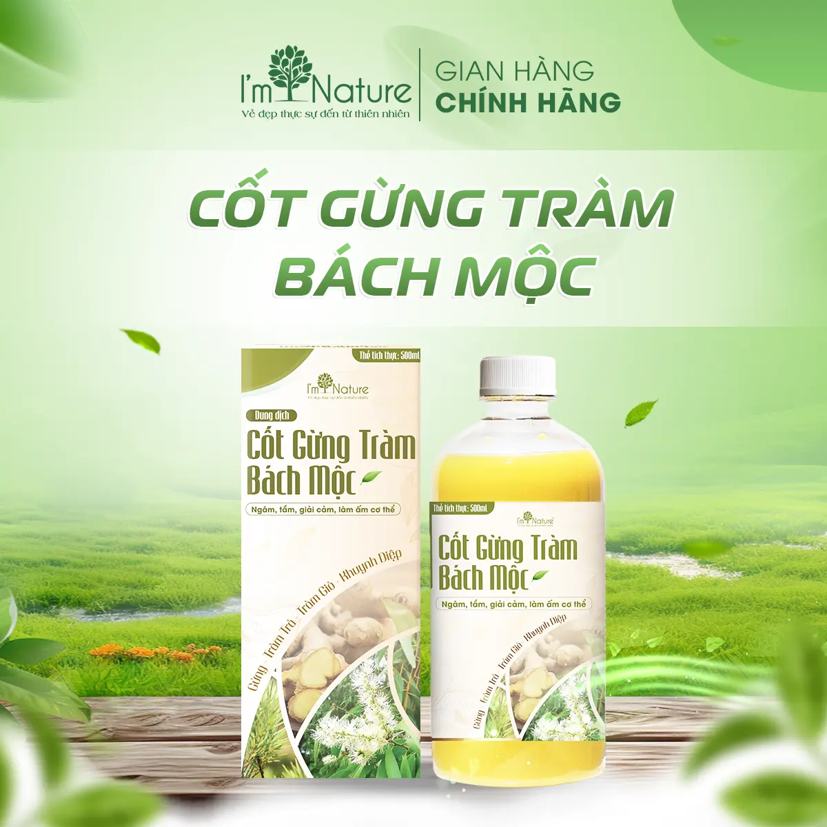 Cốt gừng tràm Bách Mộc 500ML - Ngâm chân, Pha tắm, Tắm Bé Giữ Ấm Cơ Thể Phòng Ngừa Cảm Mạo