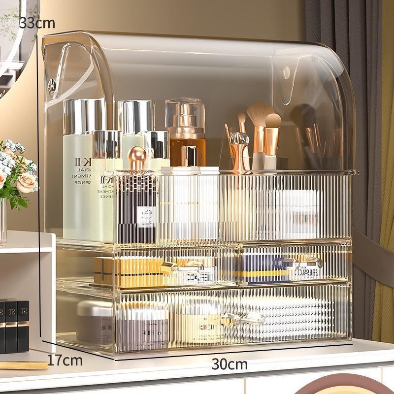 TỦ ĐỰNG MỸ PHẨM TỦ ĐỰNG NƯỚC HOA TRONG SUỐT chất liệt PET CÓ NẮP 3 NGĂN KÉO CHỐNG BỤI AP