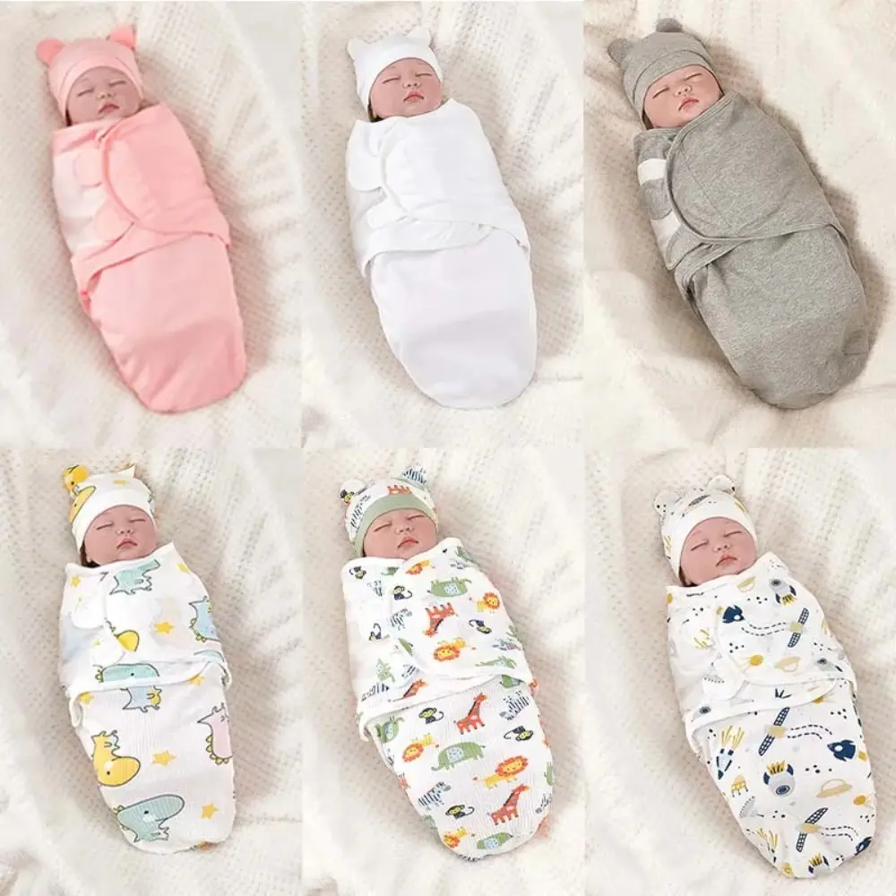 Beg Tidur Baru Lahir Boleh Laras, Jualan Panas, Diperbuat daripada Kapas, Anti-tendangan, Balutan Bedung Bayi, Hangat dan Lembut, Set Topi Bayi, Sesuai untuk Bayi Uniseks