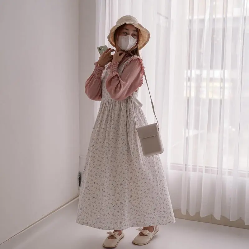 [7.7 BigSale] Himari Midi Dress Korea Motif Bunga Haraskirt Madebyhara Atasan Casual Katun Jepang Wanita Baju