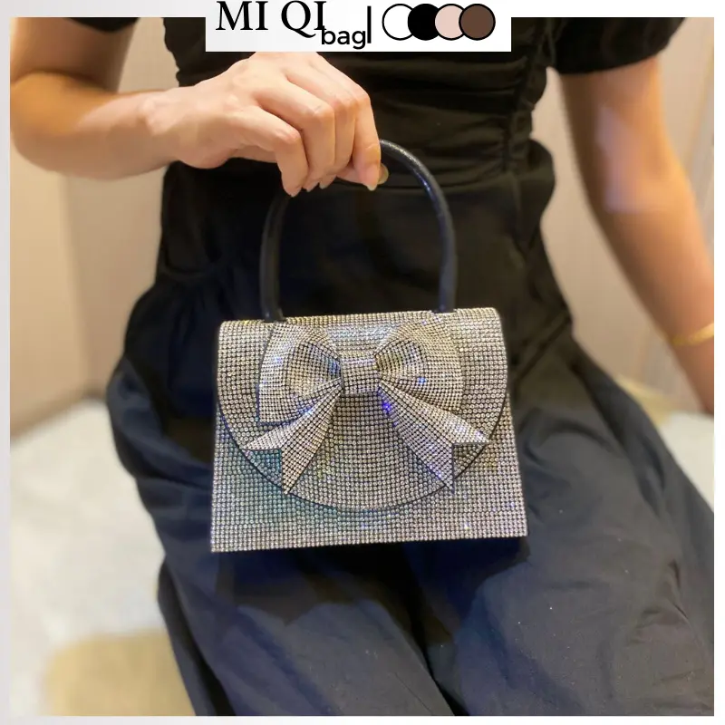 Túi Xách Nữ Đeo Chéo Quai Xách Đính Đá Lấp Lánh Mix Nơ Sang Chảnh Đi Tiệc Đi Chơi MIQI BAG TX-110