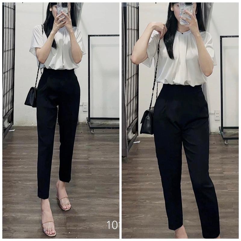 [Bigsize 85kg]QUẦN TÂY NỮ, quần BAGGY 9 tấc công sở chất U MÌ hàn co giãn Pants Women Đen
