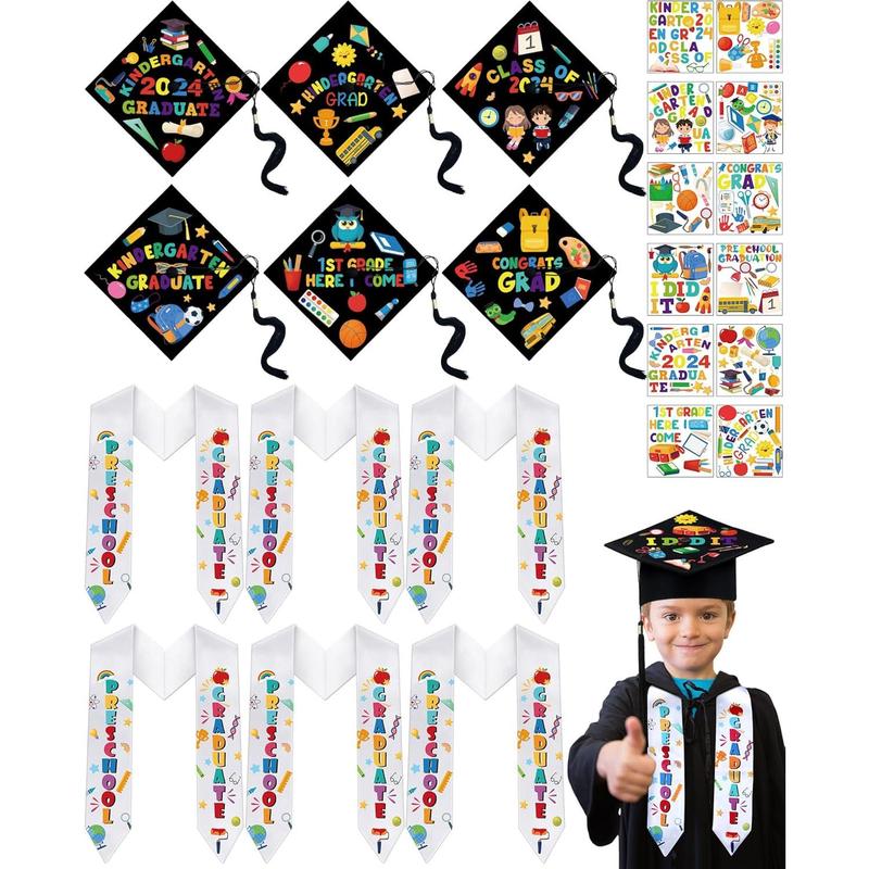 24 count Graduation Cap with Stickers and Printed Graduation Stole ...