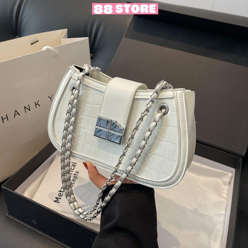 Túi xách nữ đeo chéo đeo vai kẹp nách đẹp da pu cao cấp vân cá sấu đi tiệc cưới đi chơi sang chảnh 88store KN-252 Bag Kem
