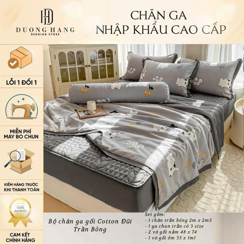 Bộ chăn ga COTTON ĐŨI ga trần + chăn trần + 2 vỏ gối + vỏ ôm