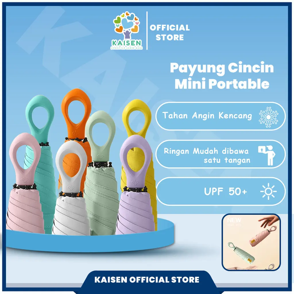KAISEN Payung Lipat Otomatis Anti UV Sinar Matahari 50+/Payung pelindung sinar matahari mini payung pegangan cincin portabel