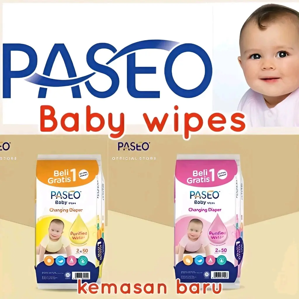 Paseo Baby Wipes Buy 1 Get 1 (Kuning) - Tisu Basah Ganti Popok Bayi 50 Sheet