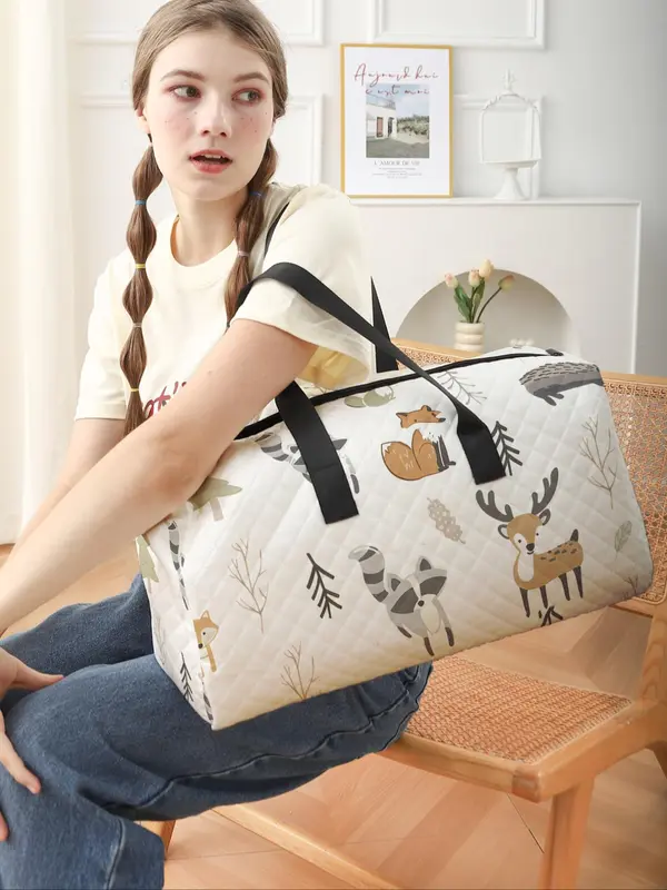 Cartoon Animal Print Travel Bag, Large Capacity Travel Bag, Portable Overnight Bag, Fashionable Travel Bag, Yoga Training Bag, Crossbody Bag with Shoe Storage 2