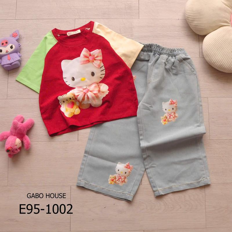Bộ Set Áo Thun Cotton Phối Quần Jean Ống Suông Cho Bé Gái G12, F08